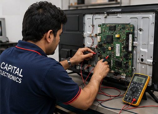 Technician repairing television